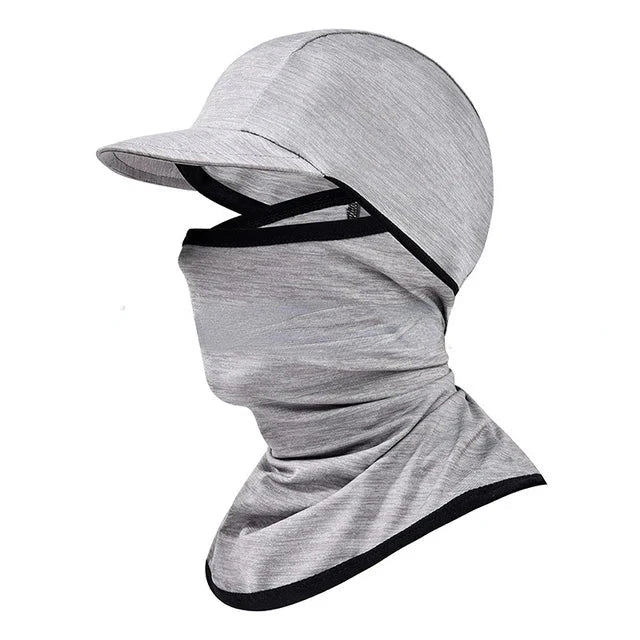 A grey ice silk sun shield hat with an adjustable, breathable design for outdoor activities