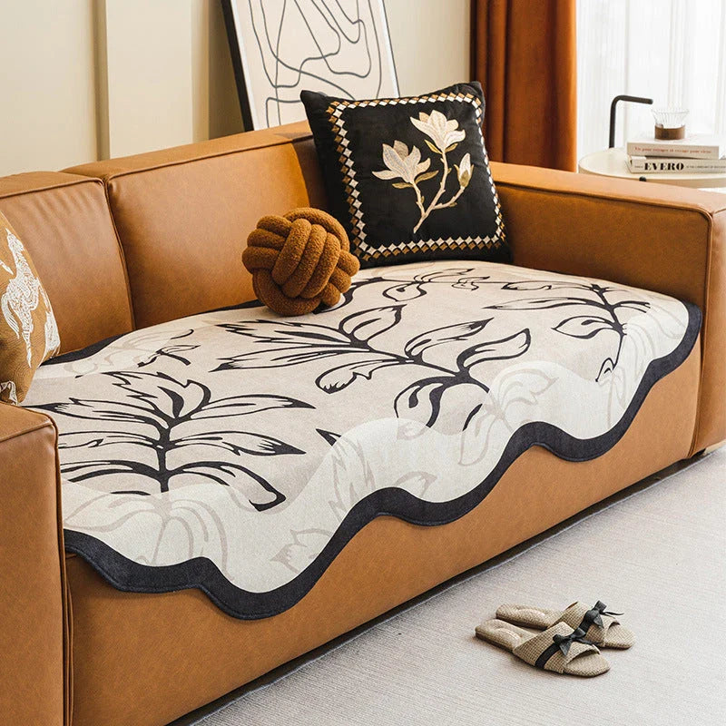 Elegant jacquard leaves pattern sofa cover with universal and non-slip design