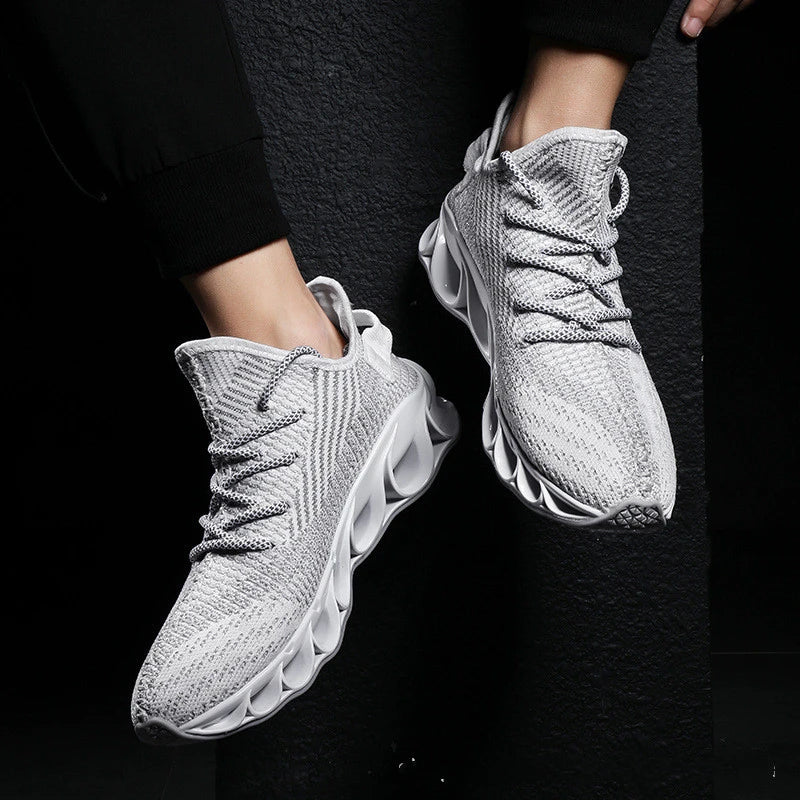 Breathable woven fabric sneakers in white with a hollow, casual design for active lifestyles