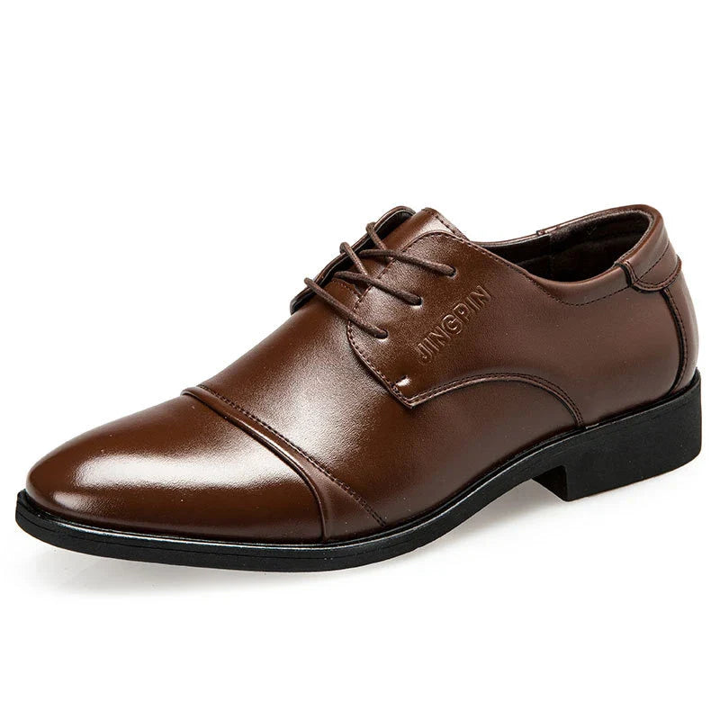 Men's stylish and comfortable business dress shoes with pointed toe, low profile, and detailed stitching