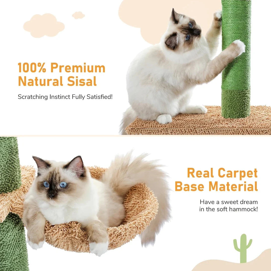 Adjustable Cactus Cat Tree with Multiple Platforms, Scratching Posts, and Cosy Nooks for Indoor Cats