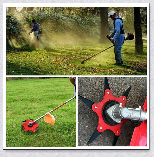 Powerful manganese steel weed trimmer blades with six 360-degree rotating blades for effortless lawn and garden maintenance