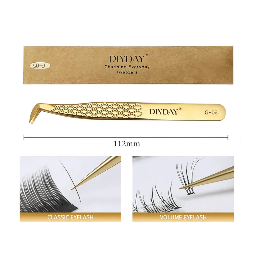 Premium precision anti-slip eyelash extension tweezers made with durable stainless steel for flawless lash application