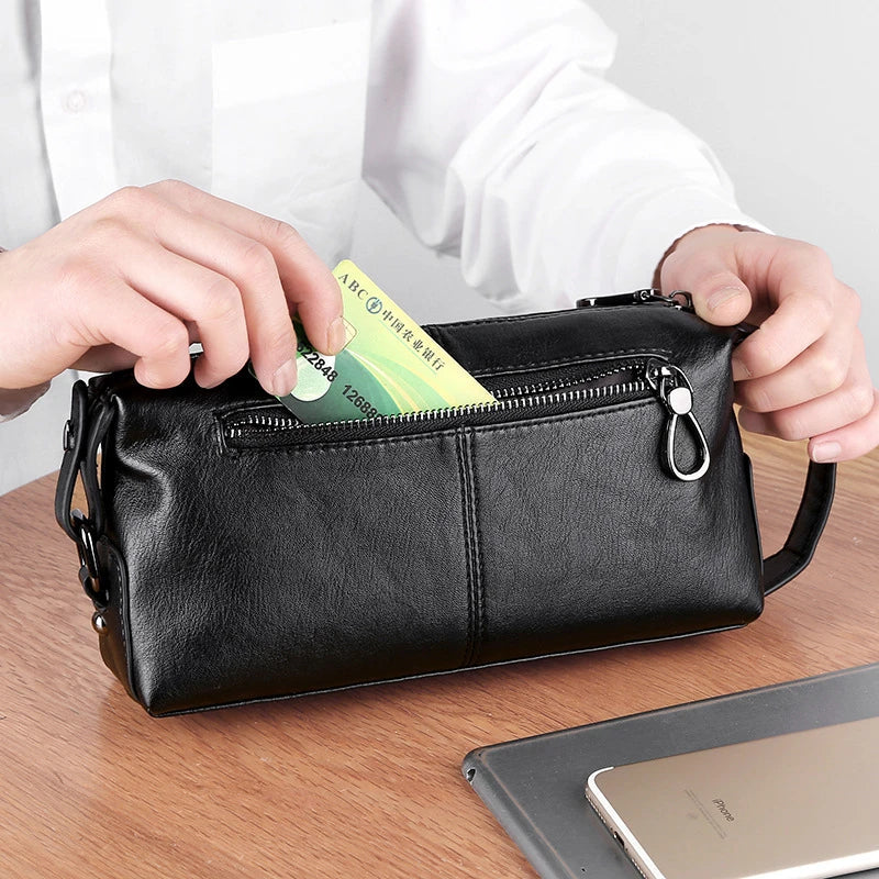 Homeenjoy UK Premium Leather Clutch Bag: Stylish Men's Tote with Large Capacity