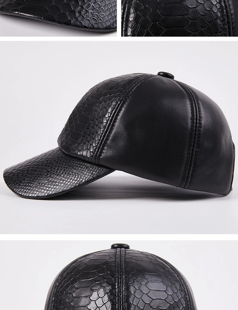 Premium leather hat with adjustable crocodile or snake pattern design, perfect for autumn and winter activities in the UK