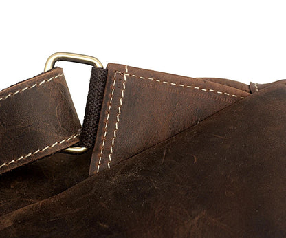 Premium Crazy Horse Leather Backpack with Retro Korean-inspired Design, Featuring Durable Canvas Lining and Ample Storage for 15-inch Laptops