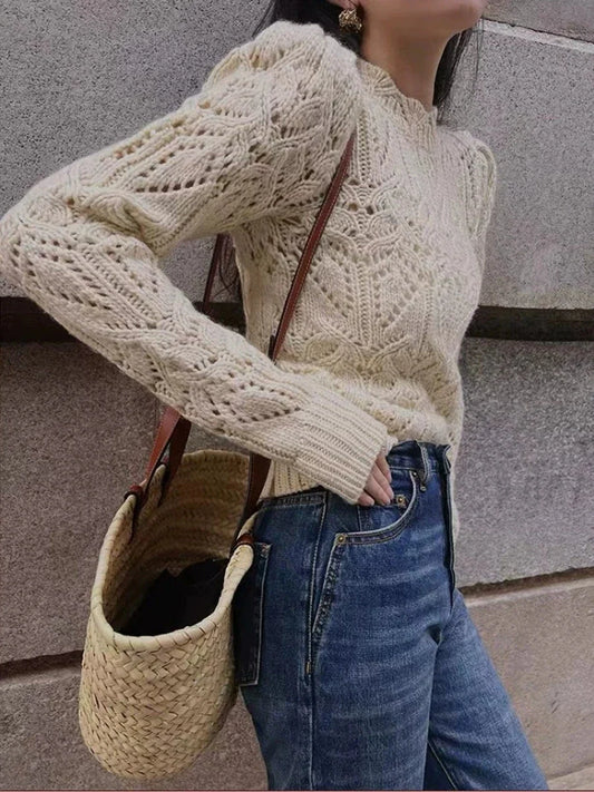 Cosy crochet air conditioning jumper made from premium wool with a unique hollow-out design for breathability