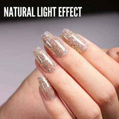Champagne Red Reflective Glitter Gel Nail Polish - UV & LED Curable for Long-Lasting, Chip-Resistant Manicure