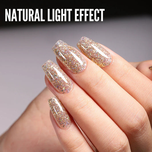 Champagne Red Reflective Glitter Gel Nail Polish - UV & LED Curable for Long-Lasting, Chip-Resistant Manicure