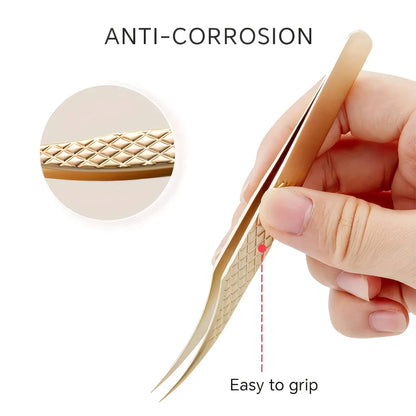 Premium precision anti-slip eyelash extension tweezers made with durable stainless steel for flawless lash application
