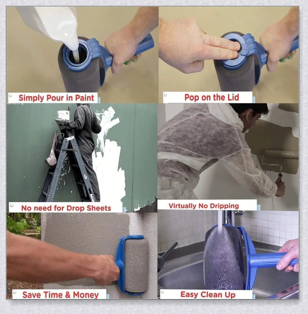 Paint Roller Pro No-Mess Kit with large paint chamber and micro-fibre roller head for flawless, mess-free painting