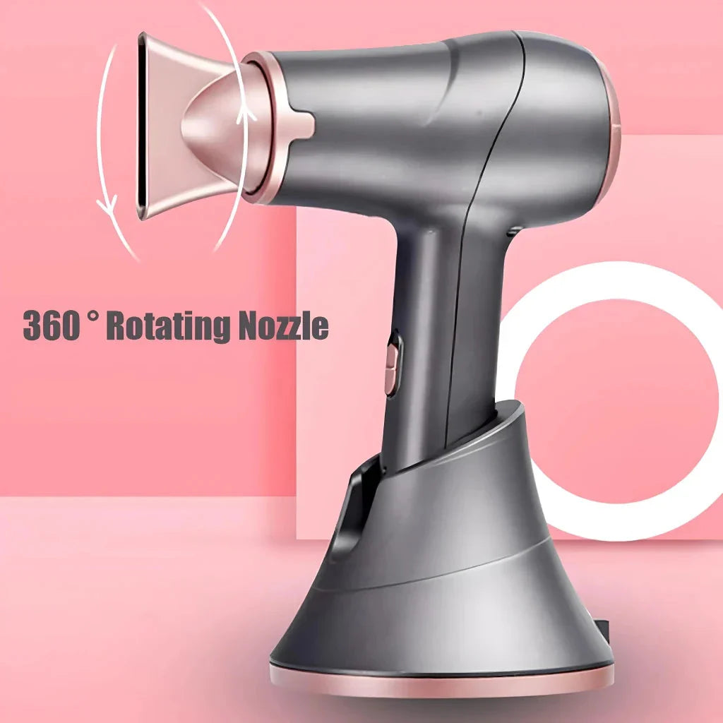 Cordless rechargeable travel hair dryer with 300W hot and cool air functionality, perfect for styling hair anywhere