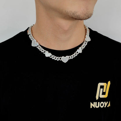 Platinum Cuban Link Chain Necklace with Zircon Mosaic Inlay, Offering Sophisticated Style and Lasting Durability