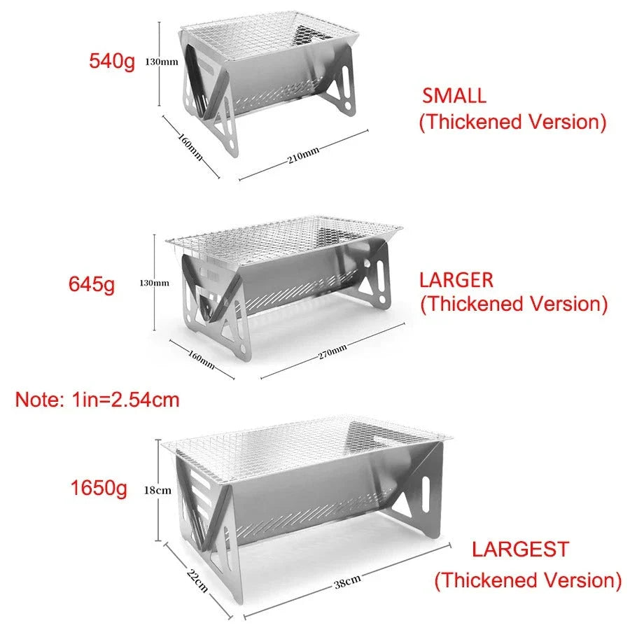 Compact stainless steel portable folding BBQ grill for outdoor cooking and camping