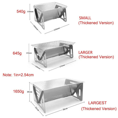 Compact stainless steel portable folding BBQ grill for outdoor cooking and camping