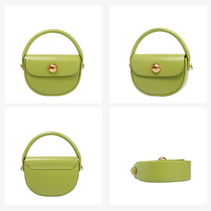 Exquisite red leather round handbag with ball-inlaid hardware, a chic and versatile accessory for UK fashion enthusiasts