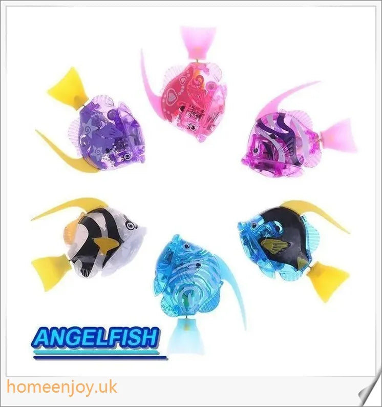 Electric robotic fish swimming in a fishbowl, mimicking the natural movements of a real fish