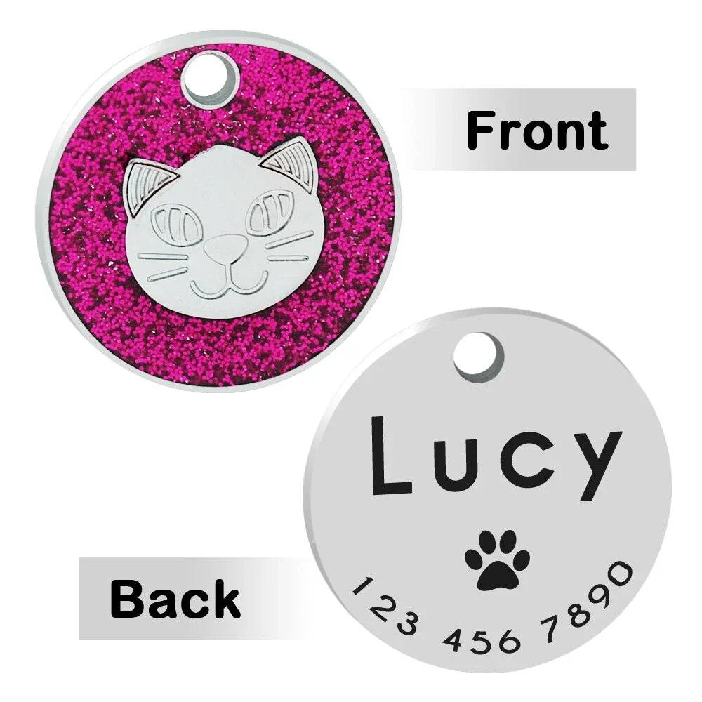 Premium stainless steel ID tag with personalised engraving and glitter accent, a stylish accessory for everyday use