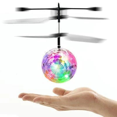 LED Magic Hover Ball in Neon colour, levitating and gliding through the air with vibrant LED lights