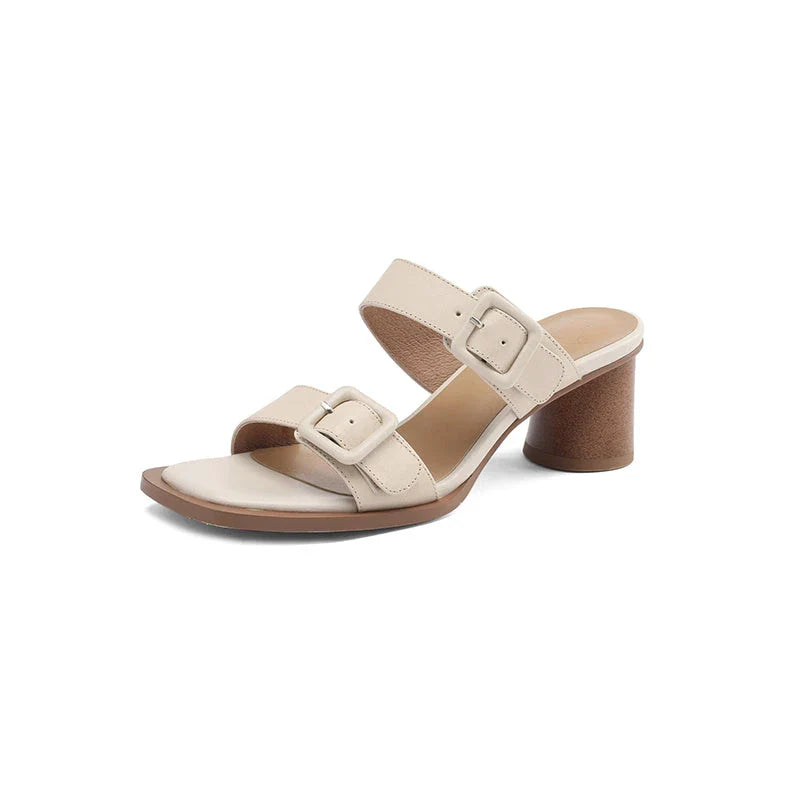 Elegant women's premium leather high heel sandals in brown colour