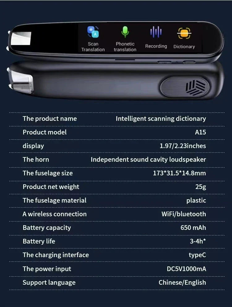 International Edition Scanning Translation Pen with advanced optical character recognition technology for seamless multilingual translation