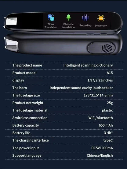 International Edition Scanning Translation Pen with advanced optical character recognition technology for seamless multilingual translation