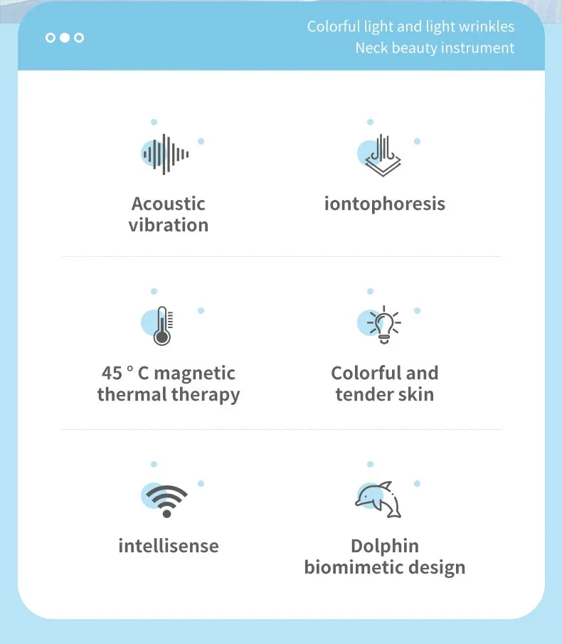 Neck and Face Beauty Device with Colorful LED Photon Therapy for Skin Tightening, Wrinkle Reduction and Double Chin Removal