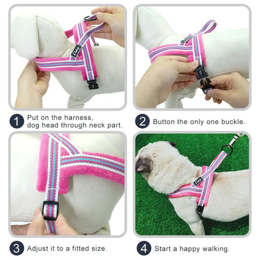 Adjustable Reflective Dog Harness with premium nylon and padded flannel construction for enhanced safety and visibility