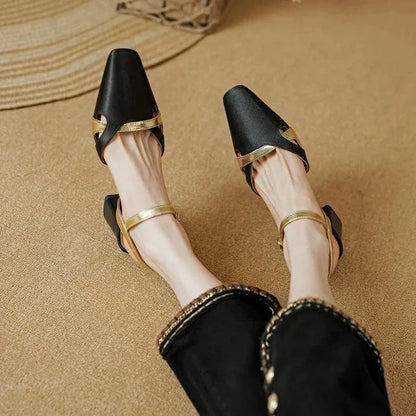 Elegant green high heel sandals with ankle strap, showcasing a sophisticated square heel design and premium materials