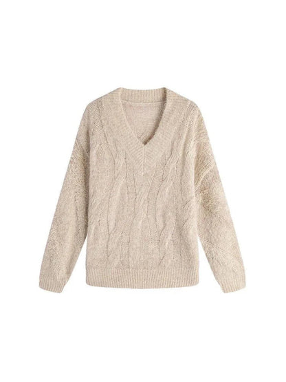 Cosy V-Neck Alpaca Blend Jumper in Cream White, featuring a relaxed fit and chic V-neck design for everyday comfort and style.