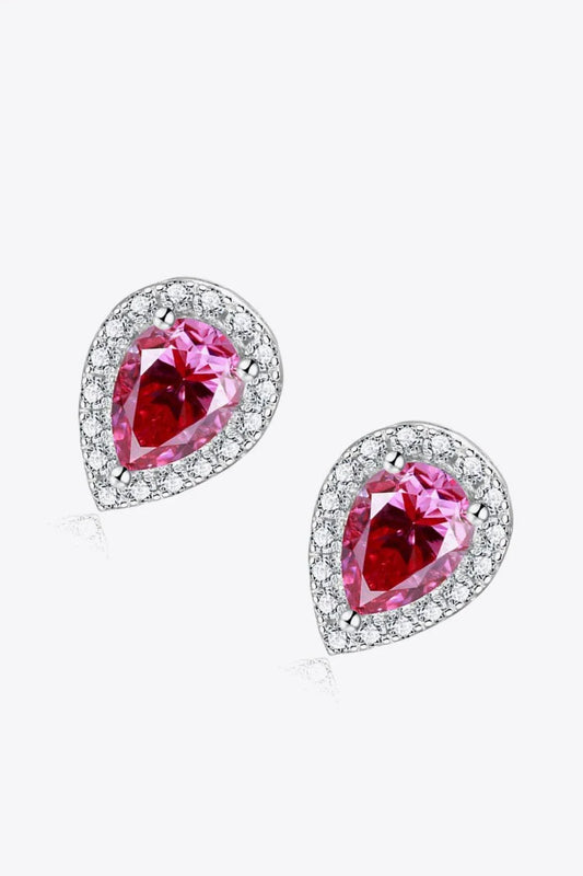 A pair of elegant 2 carat moissanite teardrop stud earrings in a rose gold finish, showcasing a mesmerising sparkle and timeless sophistication.