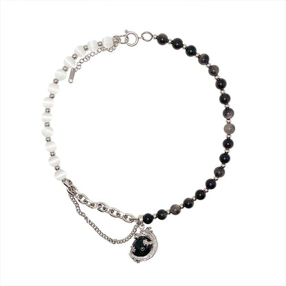 Black agate dragon pendant necklace made of titanium steel with adjustable chain and elegant design