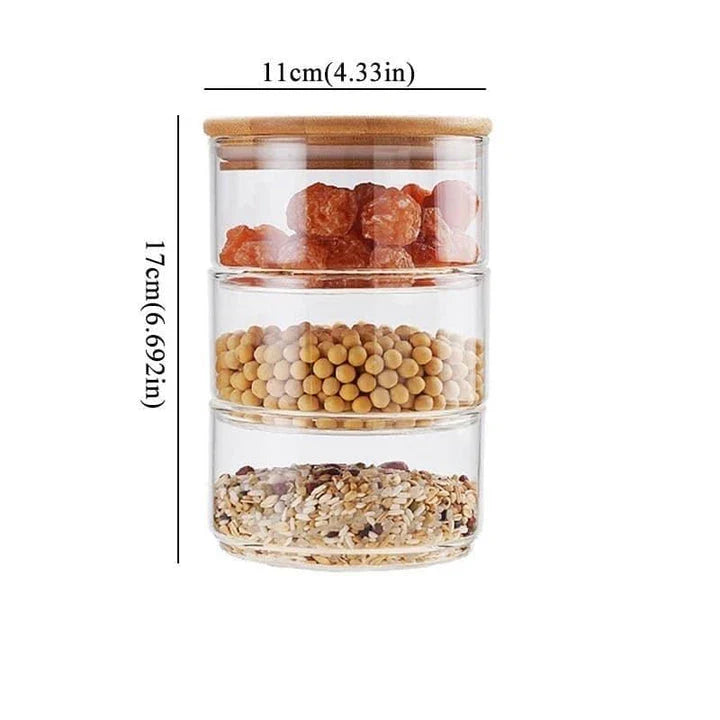 Premium 3-Layer Glass Food Storage Jars with Borosilicate Glass and Airtight Wooden Lids
