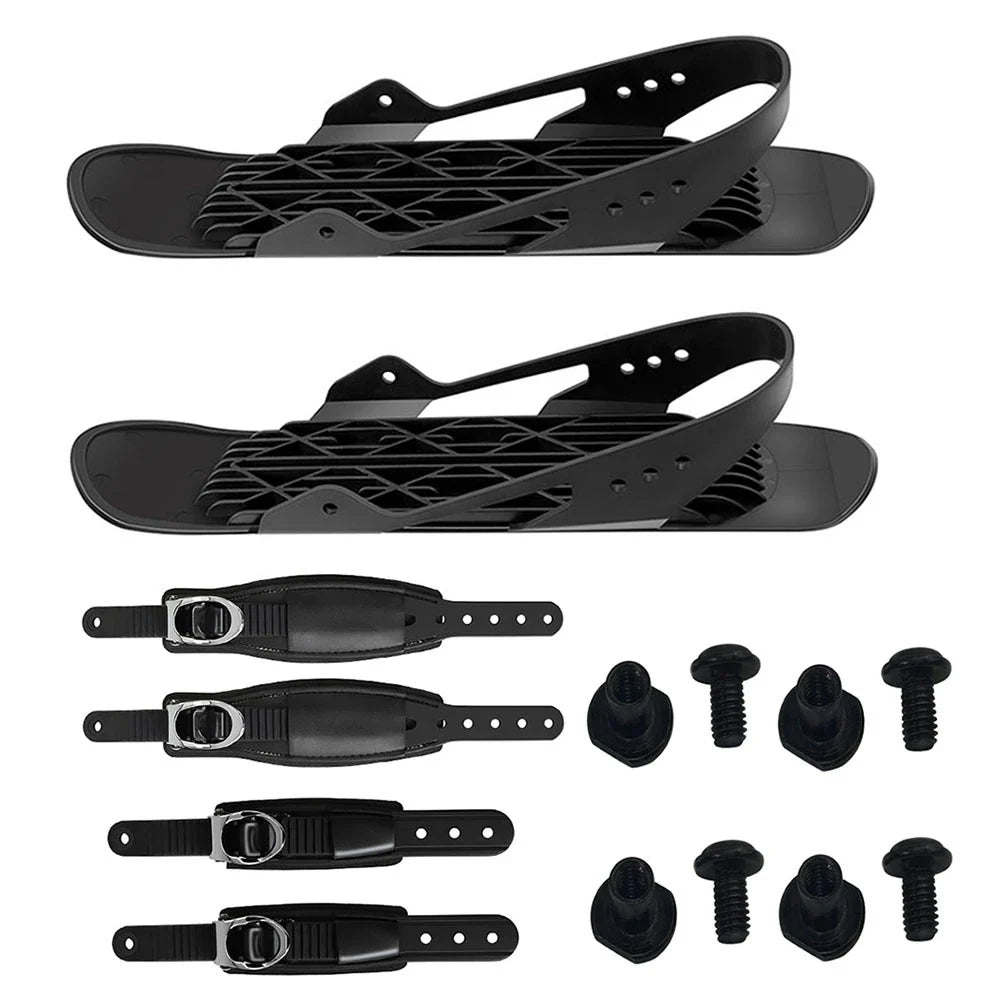 Adjustable mini ski skates with durable nylon and aluminium alloy construction, suitable for UK snow sports enthusiasts