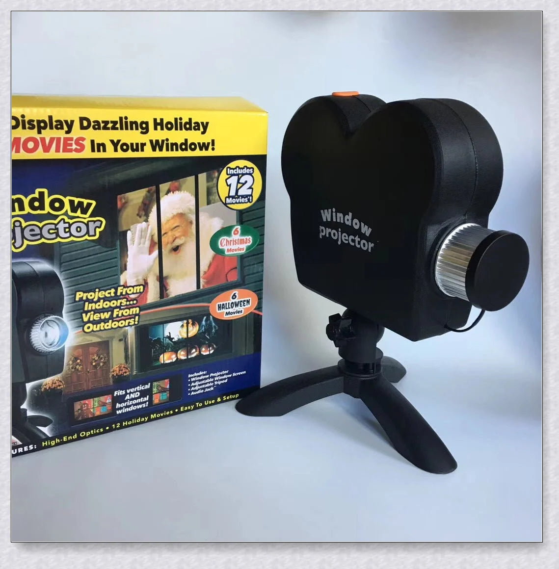 Enchanting Window Projector that projects festive films onto any window for Christmas, Halloween, and birthday celebrations