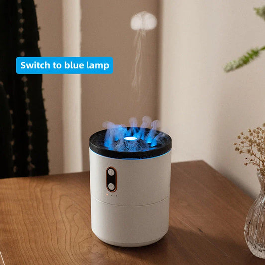 Elegant blue flame electric air humidifier with aromatherapy diffuser and soothing ambient lighting