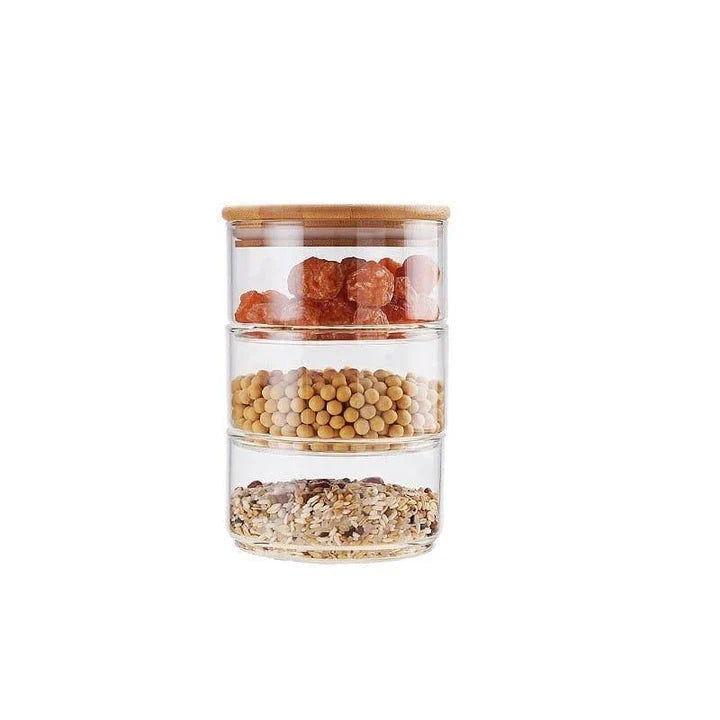 Premium 3-Layer Glass Food Storage Jars with Borosilicate Glass and Airtight Wooden Lids
