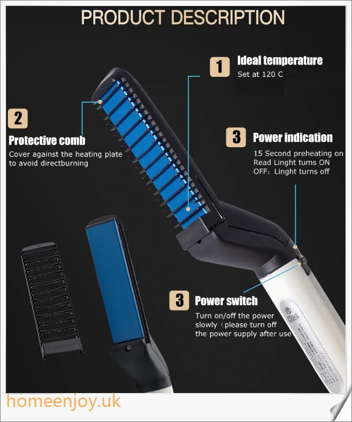 A beard straightener comb with heat barrier bristles for effortless, damage-free beard straightening