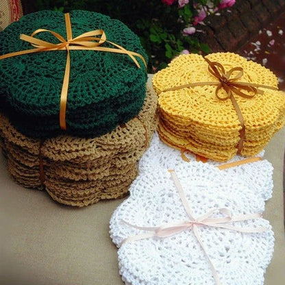 Handcrafted crochet placemats in various classic colours, showcasing the timeless elegance of British craftsmanship