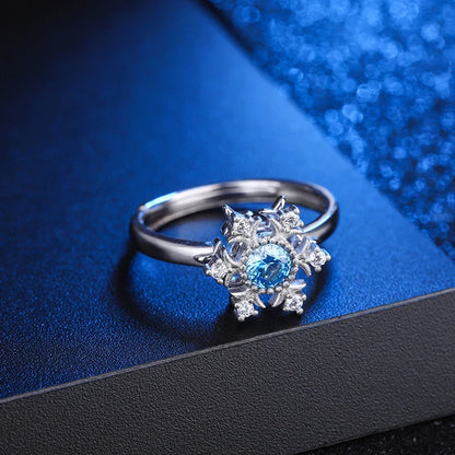 Elegant Snowflake Sterling Silver Ring with Genuine Sapphire Accent