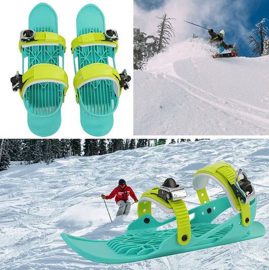 Adjustable mini ski skates with durable nylon and aluminium alloy construction, suitable for UK snow sports enthusiasts