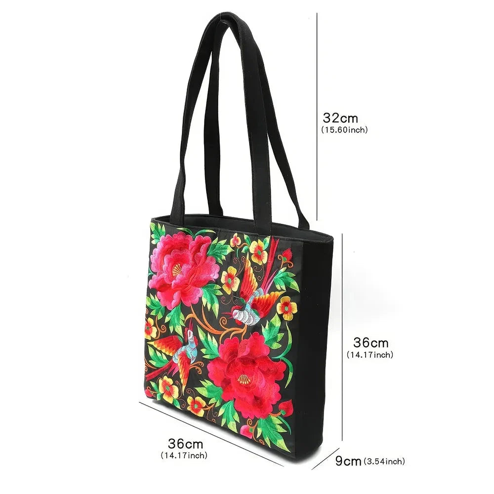 Elegant British Phoenix Embroidered Canvas Shoulder Bag for Women - Timeless Elegance and Cultural Heritage