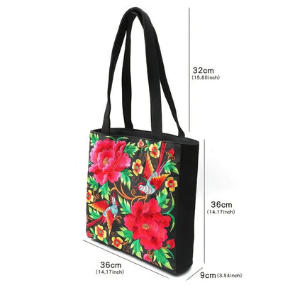 Elegant British Phoenix Embroidered Canvas Shoulder Bag for Women - Timeless Elegance and Cultural Heritage