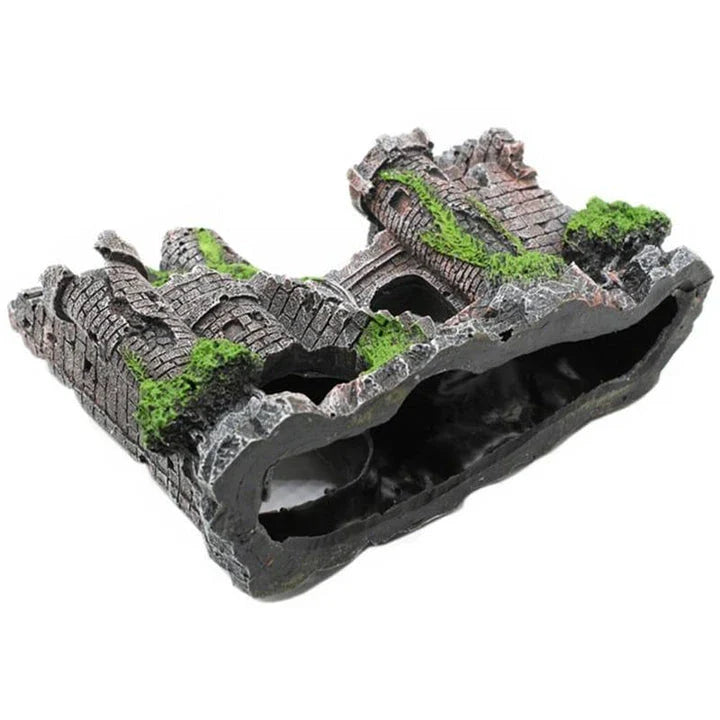 Ornate resin castle figurine for aquarium decor, featuring intricate architectural details and a regal design