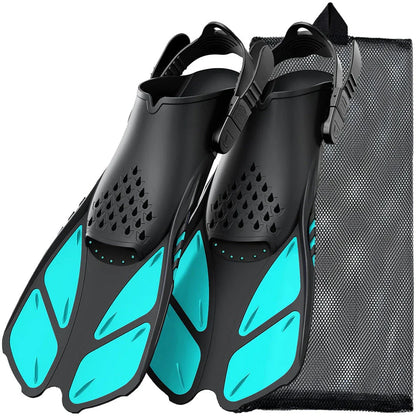 Adjustable open-heel snorkel fins with durable, lightweight construction and non-slip design for enhanced comfort and safety during underwater exploration