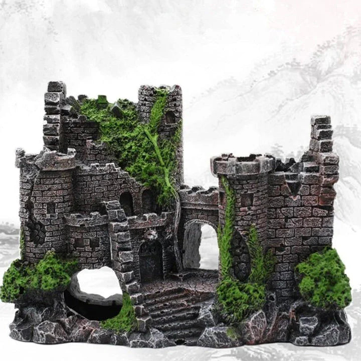 Ornate resin castle figurine for aquarium decor, featuring intricate architectural details and a regal design
