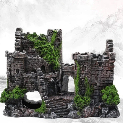 Ornate resin castle figurine for aquarium decor, featuring intricate architectural details and a regal design
