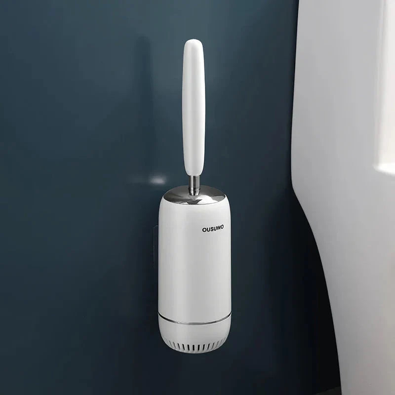 Long Handle Silicone Toilet Brush with Ergonomic Design, Scratch-Resistant Bristles, and Convenient Wall-Mounted Storage