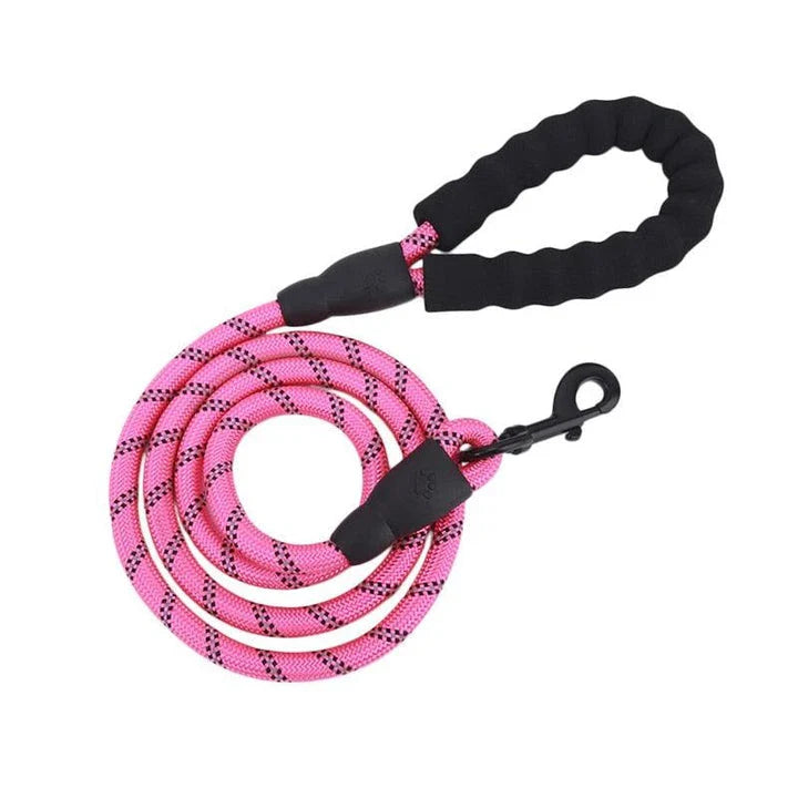Durable and reflective nylon rope lead for dogs, available in multiple adjustable lengths for enhanced visibility and safety during walks.