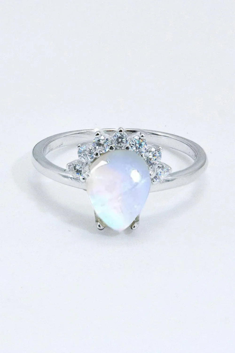 Elegant 925 sterling silver ring featuring a natural moonstone with a captivating blue-violet shimmer